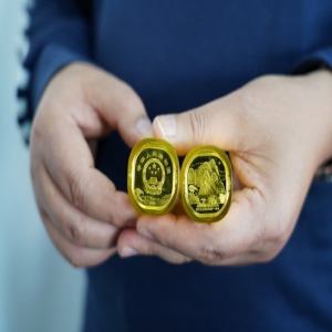 中国首枚异形纪念币“泰山币”发行 市民排队兑换