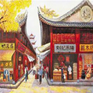 华人艺术家陈三敢创作路桥十里长街系列油画 一诗一画间 水乡展古韵