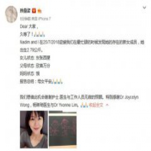 孙燕姿二胎得女 发微博宣布好消息