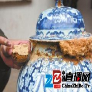四川村民迁祖坟挖出青花瓷坛 疑为清代民窑
