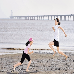 嘉绍大桥北岸的海宁绿道 体验赶海享乐趣